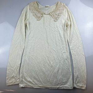 The Corner Shop Crocheted Collar Long Sleeve Shirt S94-37